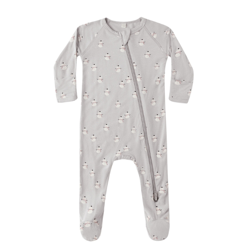 Quincy Mae - Snowmen Bamboo Zip Footie in Frost