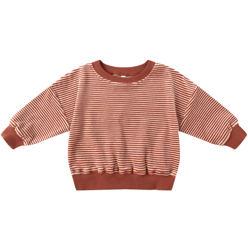 Quincy Mae - Velour Relaxed Sweatshirt in Candy Cane Stripe