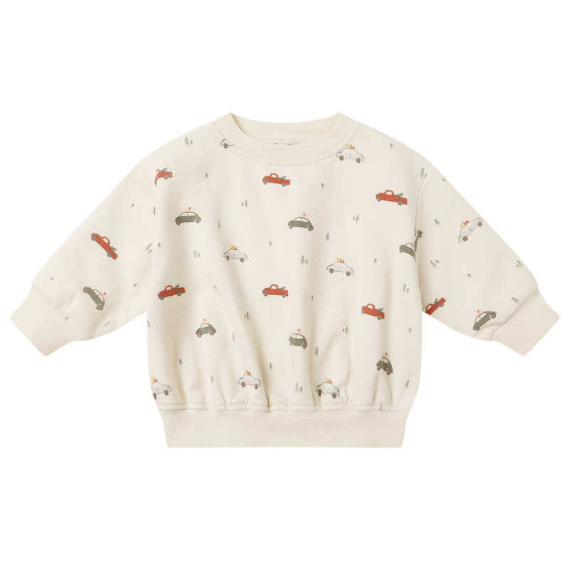 Quincy Mae Holiday Cars relaxed fleece pullover sweatshirt