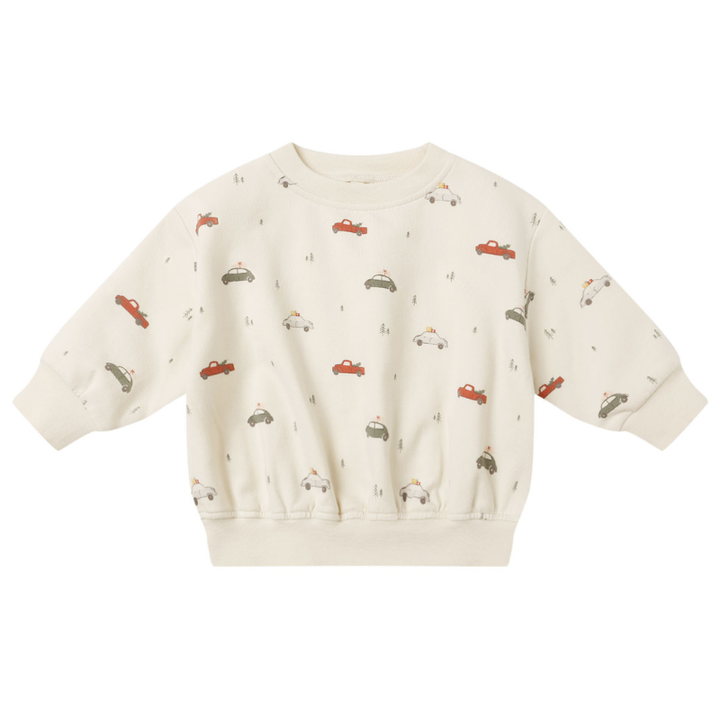Quincy Mae Holiday Cars relaxed fleece pullover sweatshirt