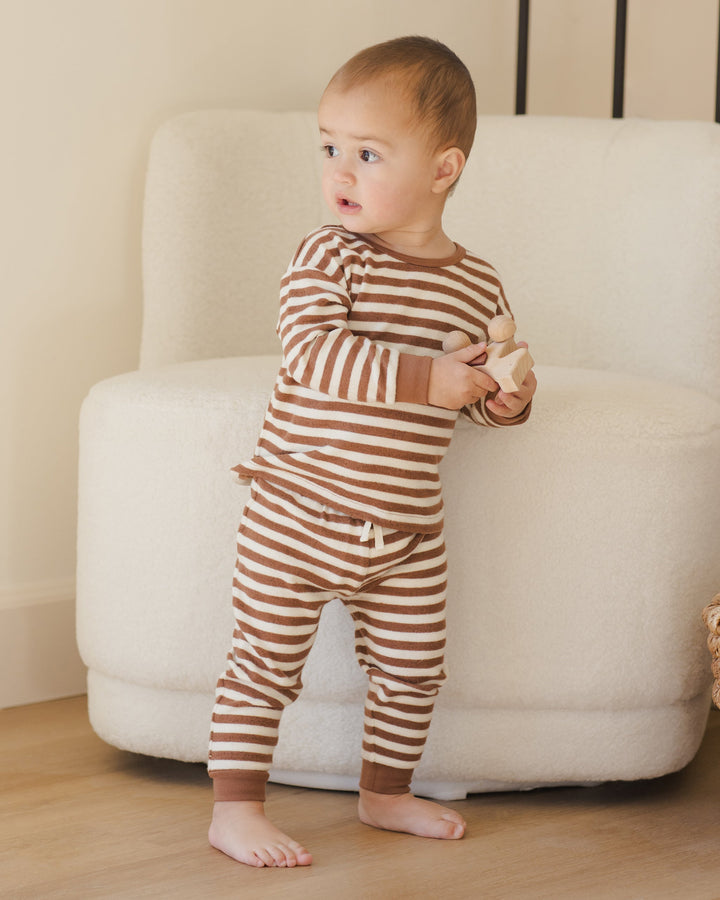Quincy Mae Cozy toddler set in cedar stripes