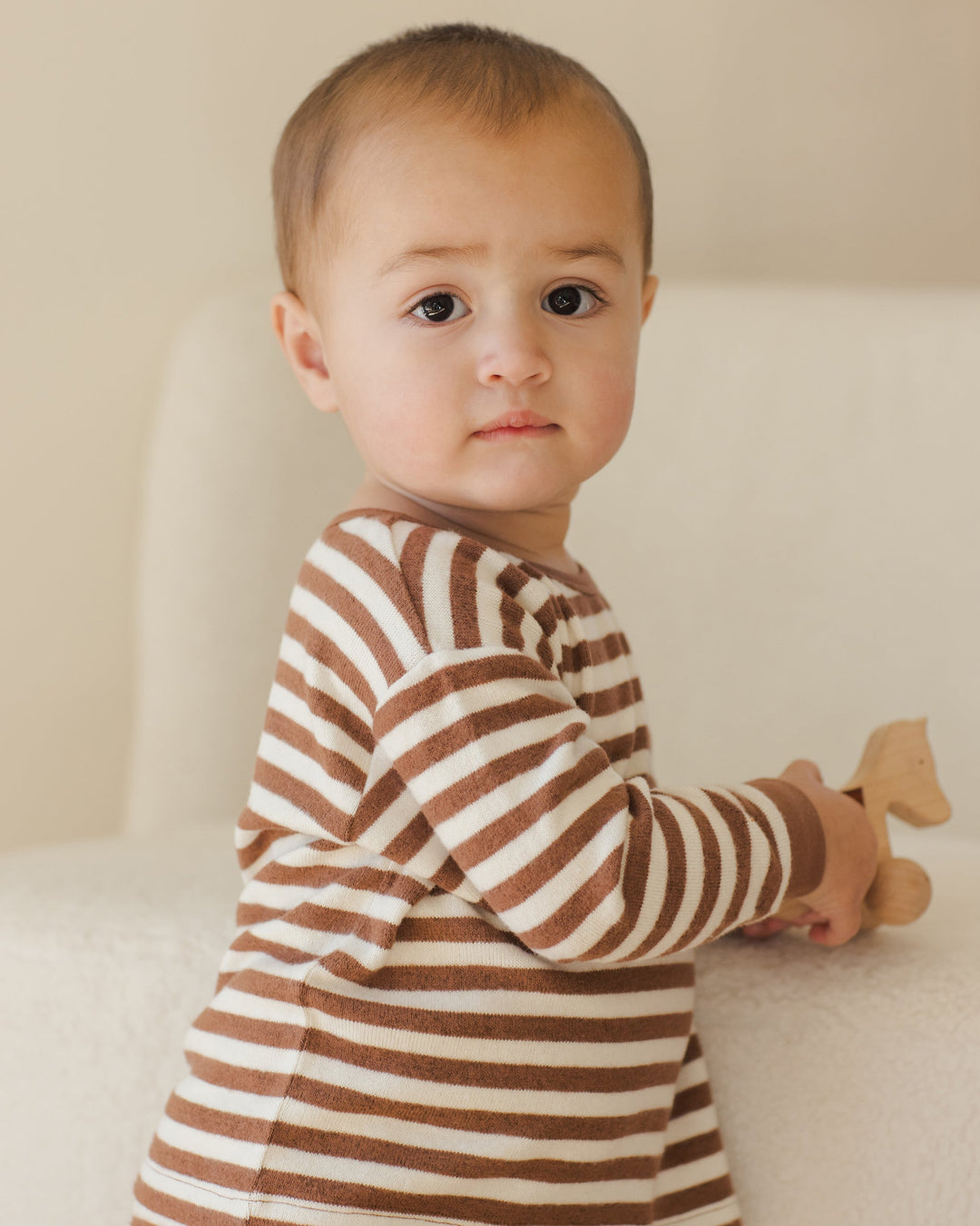 Quincy Mae Cozy top bottom set in cedar stripes