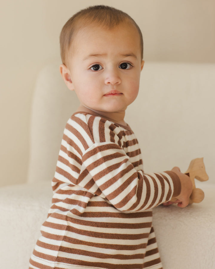 Quincy Mae Cozy top bottom set in cedar stripes