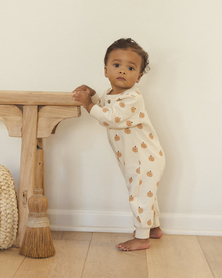 Quincy Mae Halloween pumpkins baby jumpsuit cream