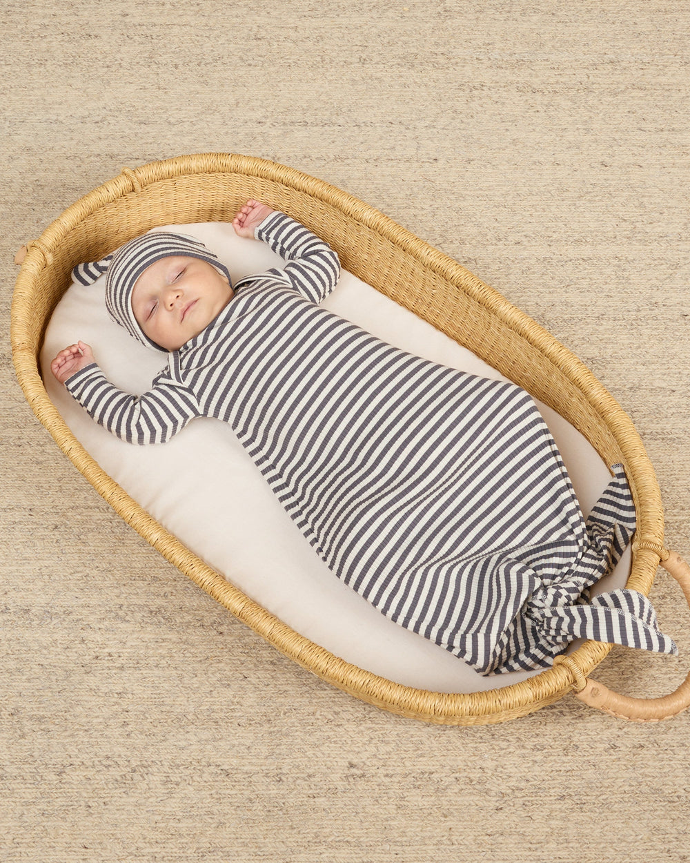 Quincy Mae baby blue striped gown and hat