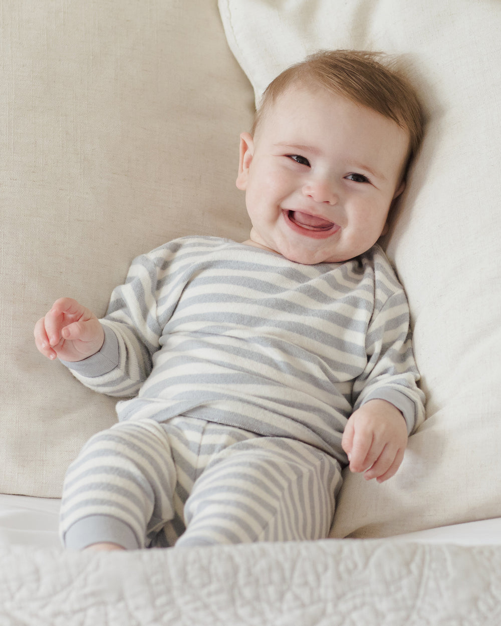 Quincy Mae baby cozy set in blue stripes