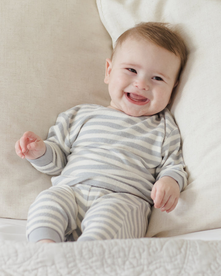Quincy Mae baby cozy set in blue stripes