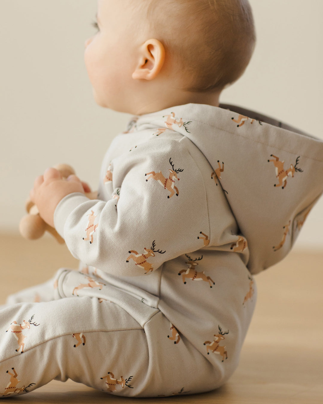 Quincy Mae baby hooded jumpsuit in reindeer detail