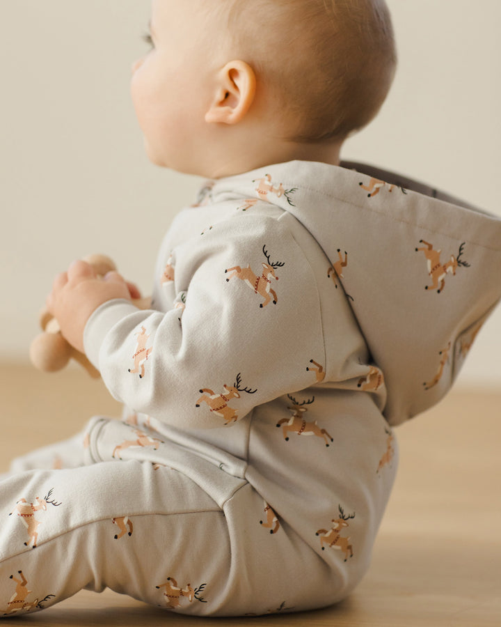 Quincy Mae baby hooded jumpsuit in reindeer detail