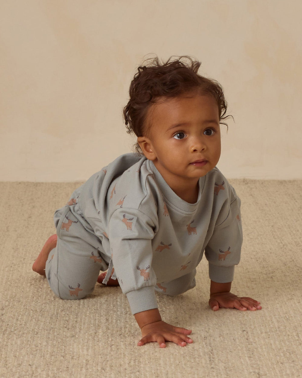 Quincy Mae baby moose sweatshirt in Blue