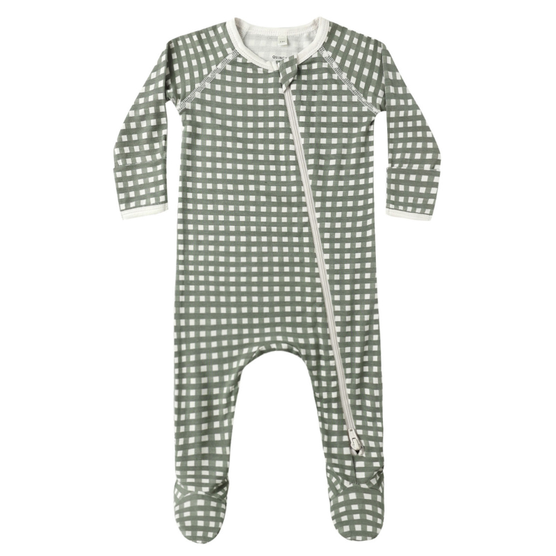 Quincy Mae bamboo footie sleeper Forest Check