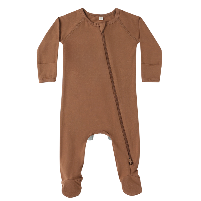 Quincy Mae bamboo zip footie in Cedar