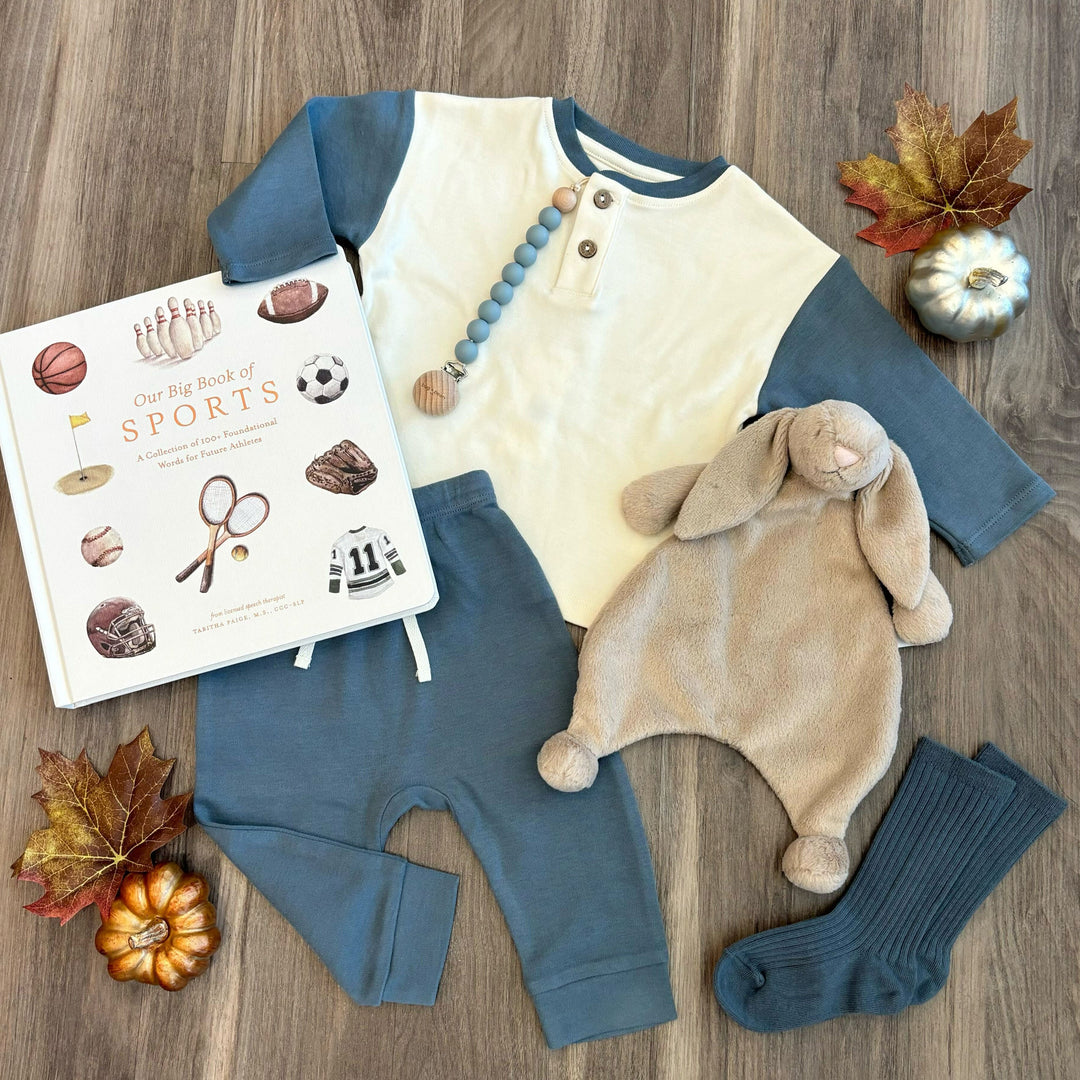 Quincy Mae boys blue and cream organic cotton set