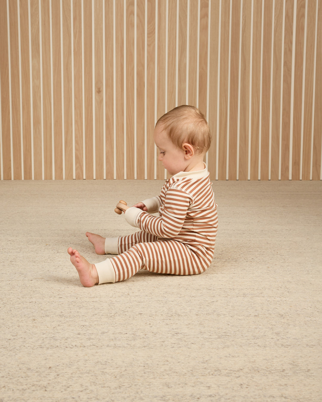 Quincy Mae cinnamon striped zip romper