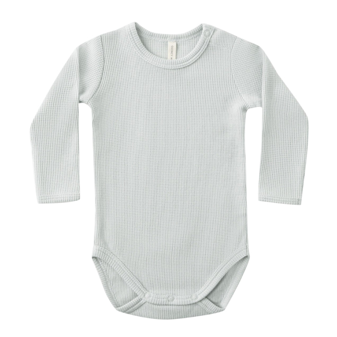 Quincy Mae ice blue waffle onesie