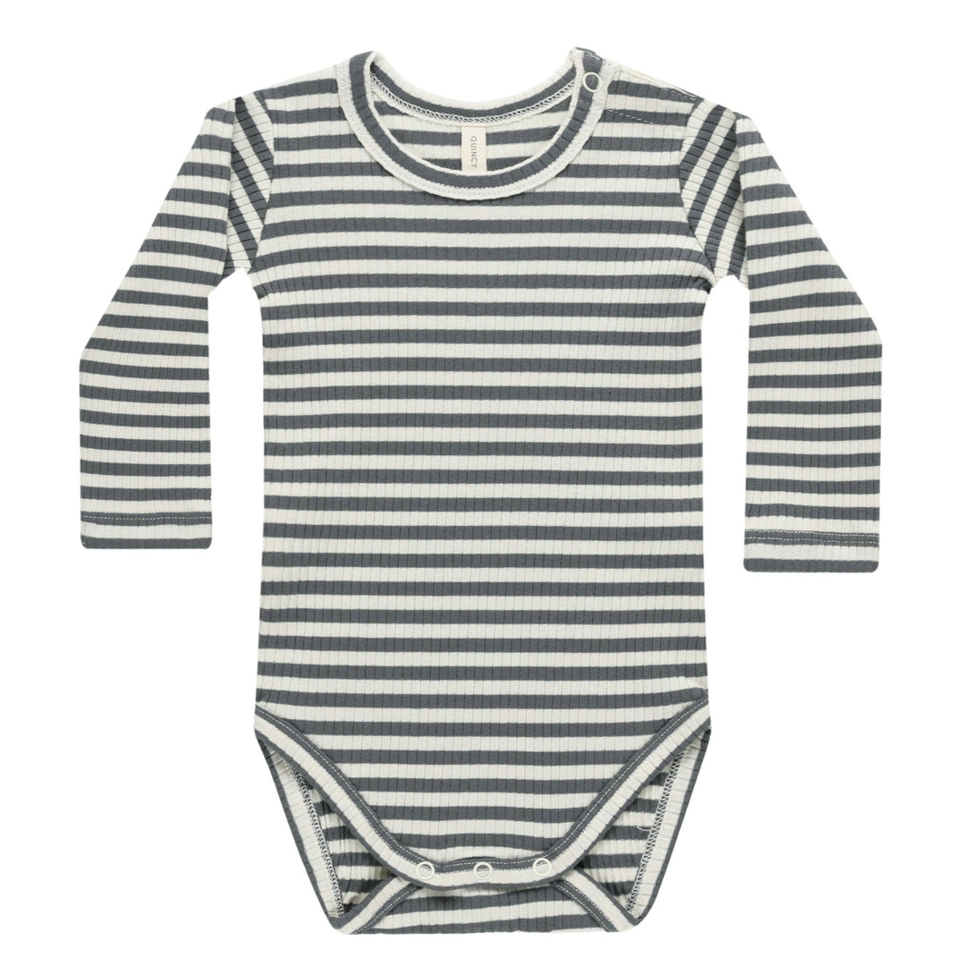 Quincy Mae indigo striped ribbed onesie