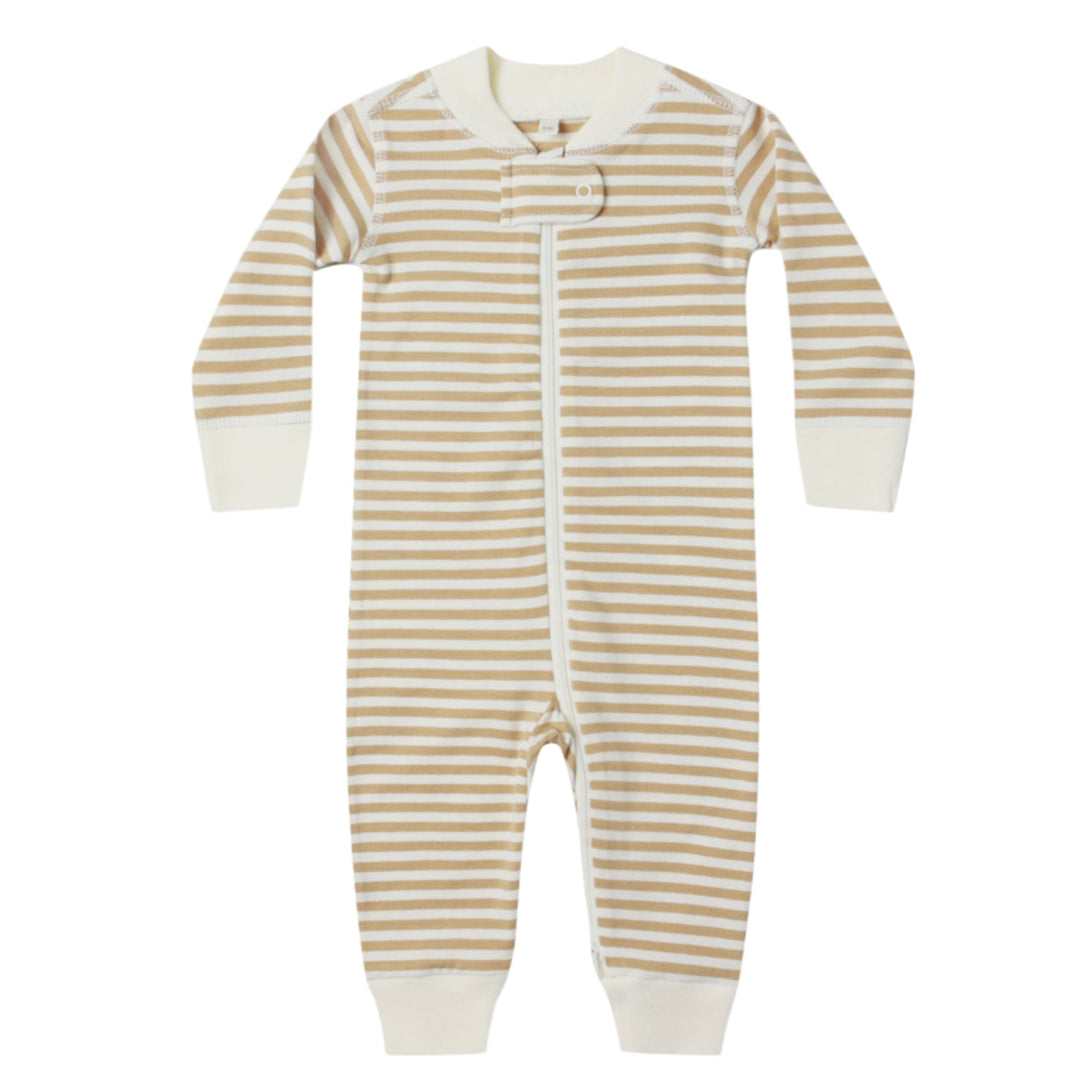 Quincy Mae long sleeve zip romper gold stripes