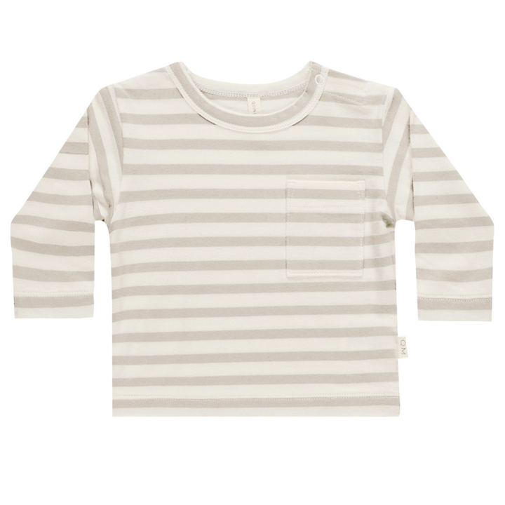 Quincy Mae pocket tee in grey stripes