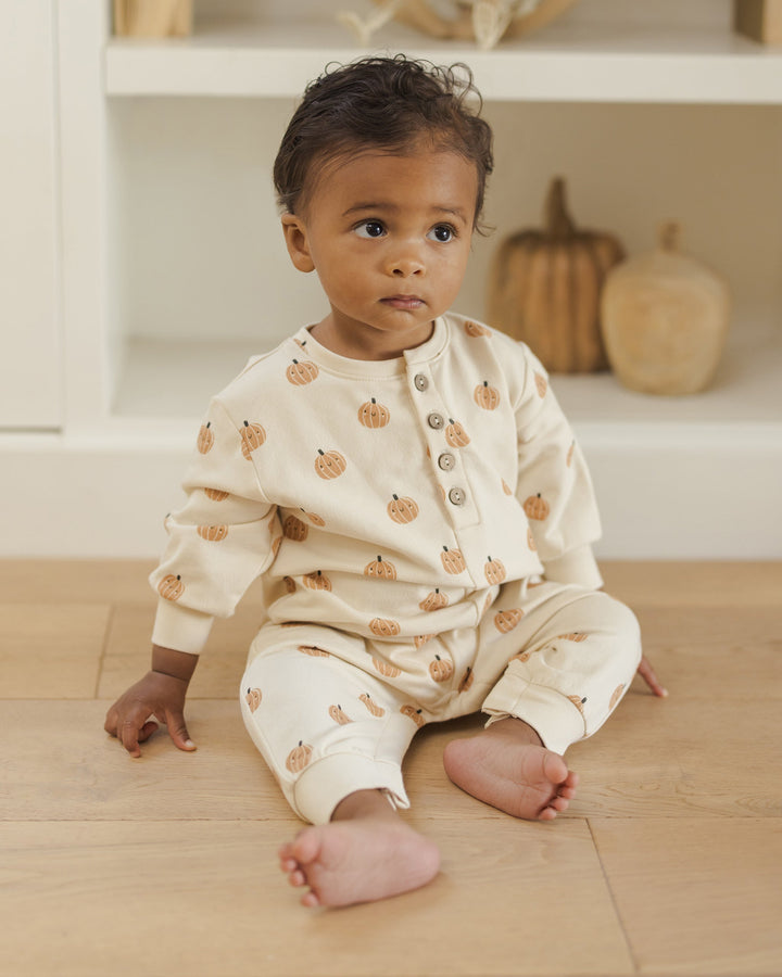 Quincy Mae pumpkins baby jumpsuit cream