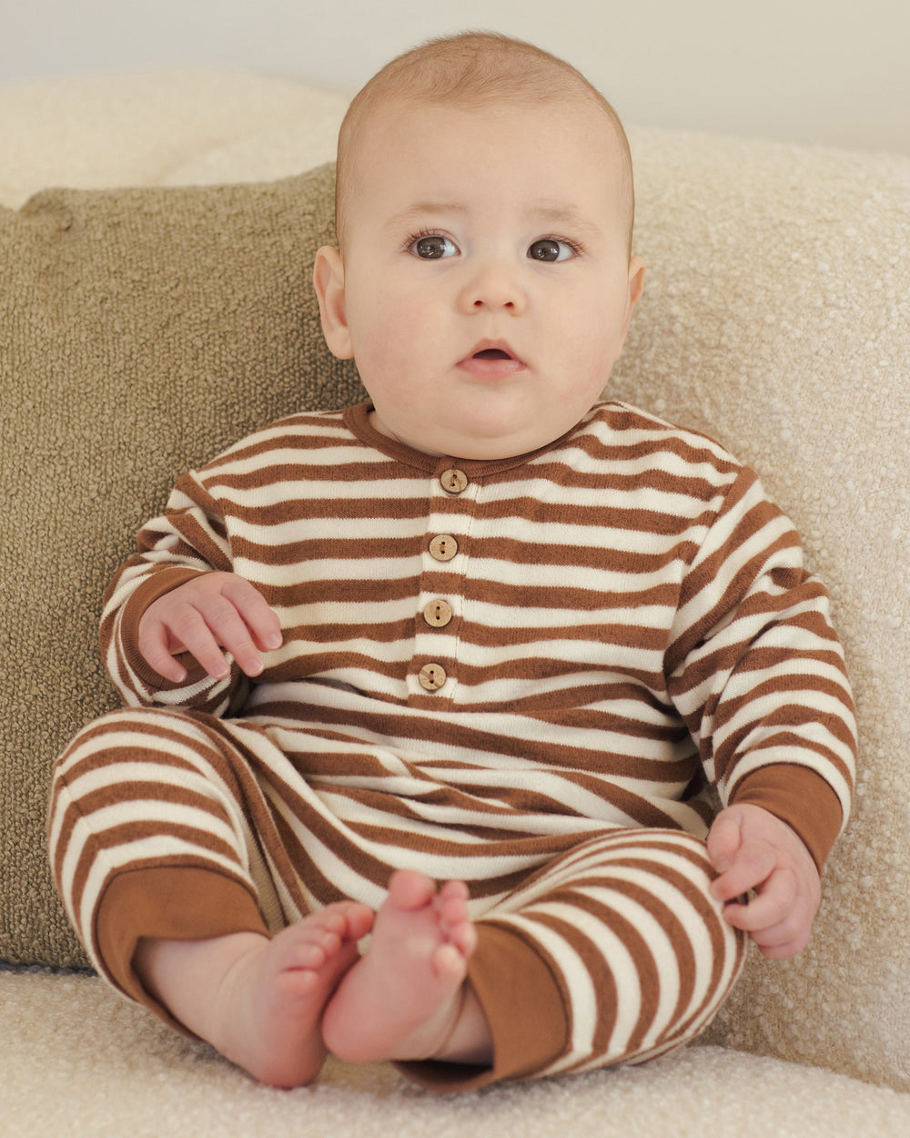 Quincy Mae relaxed baby jumpsuit in Cedar stripes