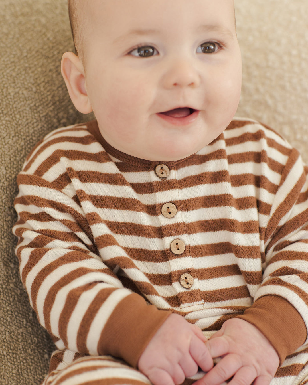 Quincy Mae relaxed baby romper in Cedar stripes