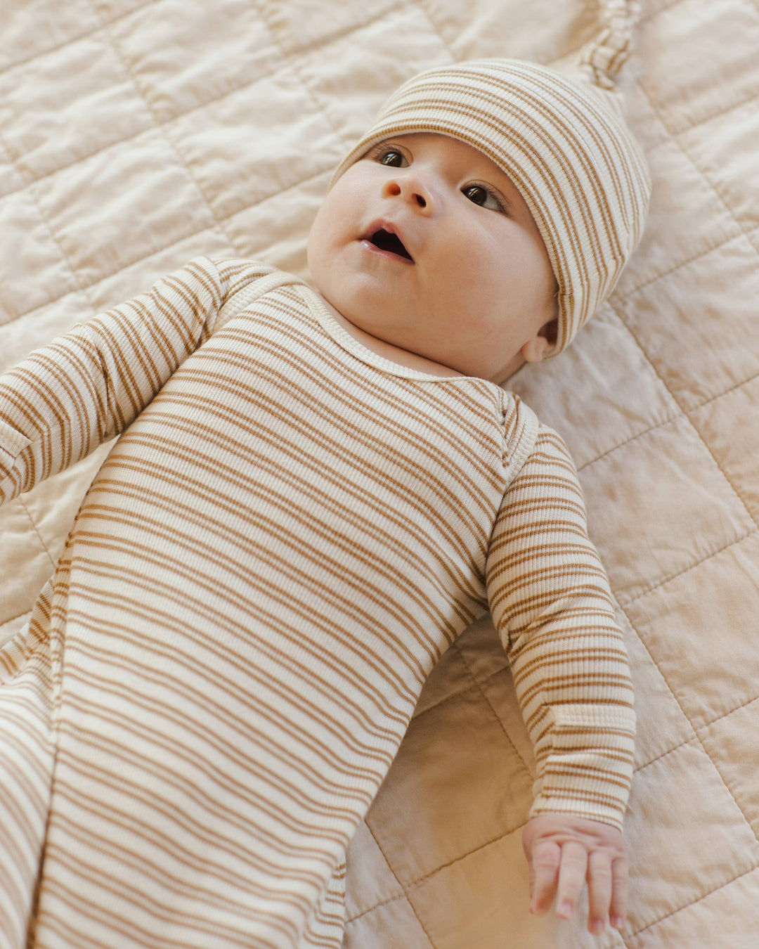 Quincy Mae ribbed golden stripes baby gown