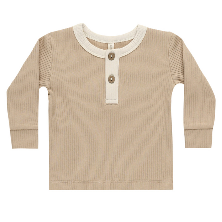 Quincy Mae ribbed henley in latte