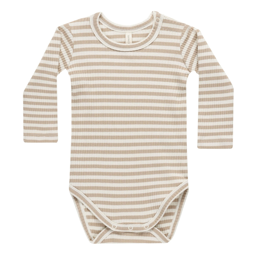 Quincy Mae ribbed latte stripe onesie