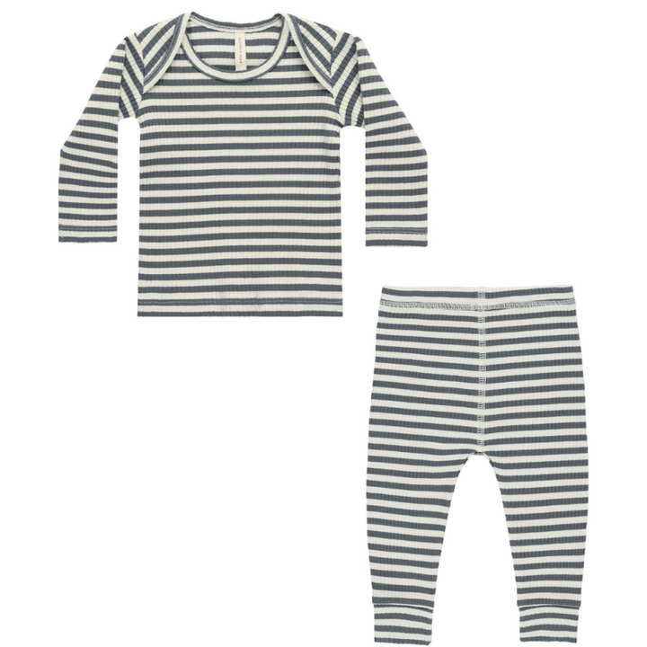 Quincy Mae ribbed stripe set in Indigo