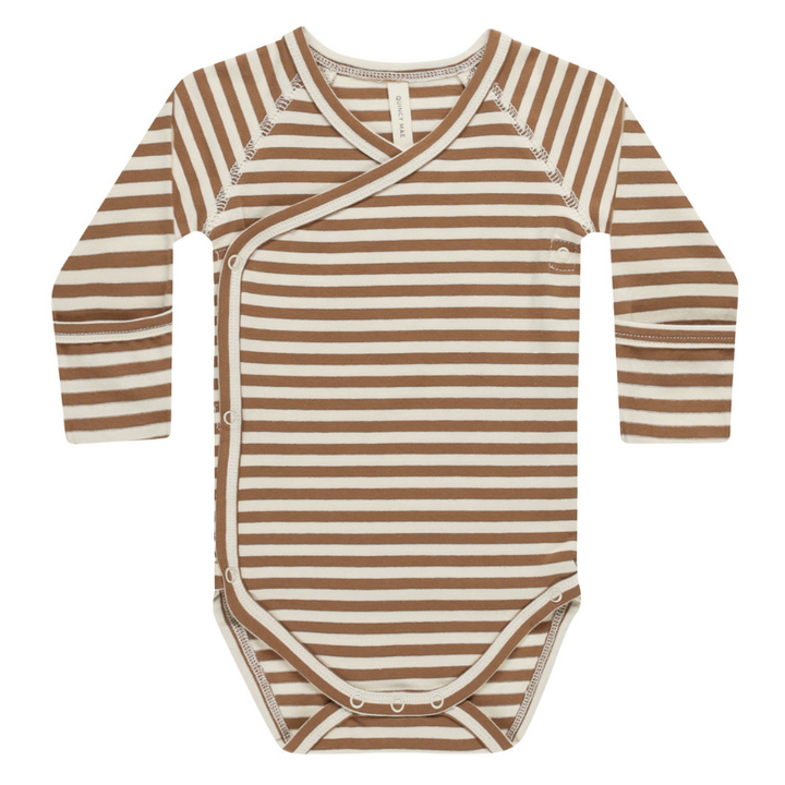 Quincy Mae side snap onesie in cinnamon stripes