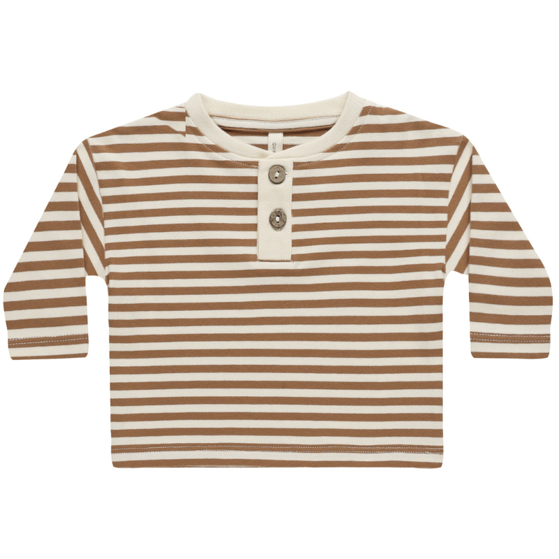 Quincy Mae striped henley long sleeve tee