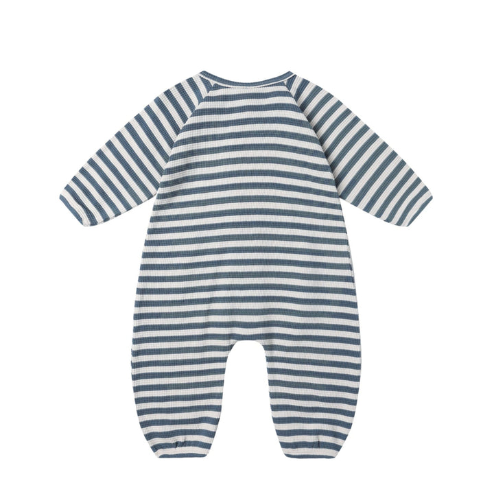 Quincy Mae waffle jumpsuit Ocean Stripes back