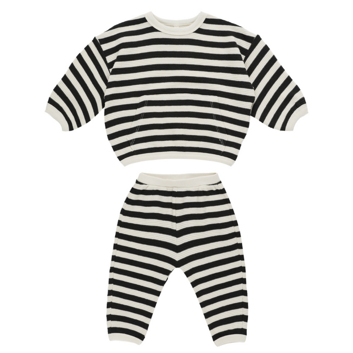 Quincy Mae waffle slouch set black and white stripes