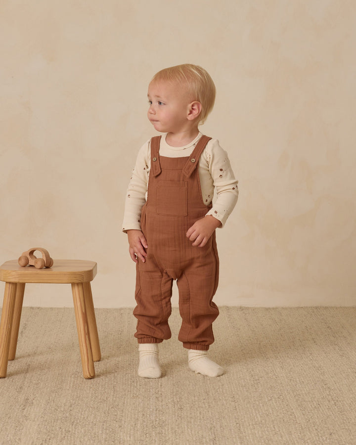 Quincy Mae woven baby overalls cedar