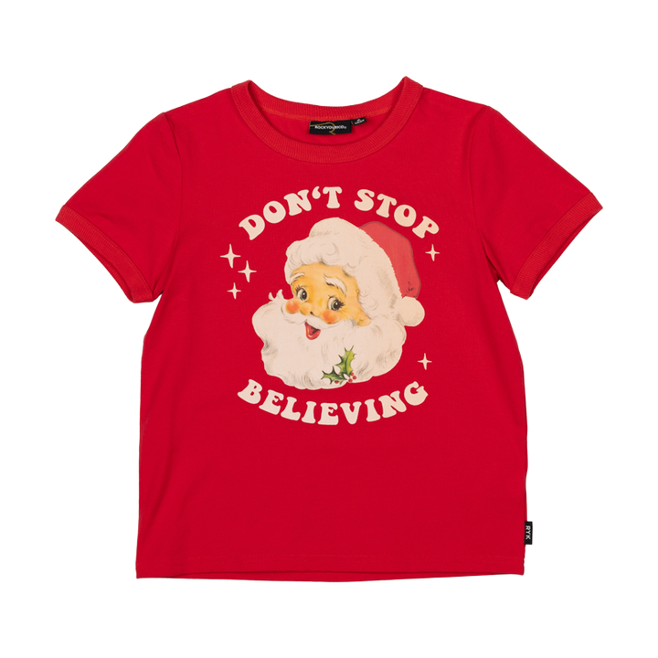 Rock Your Kid Don't Stop Believing Santa tee for kids