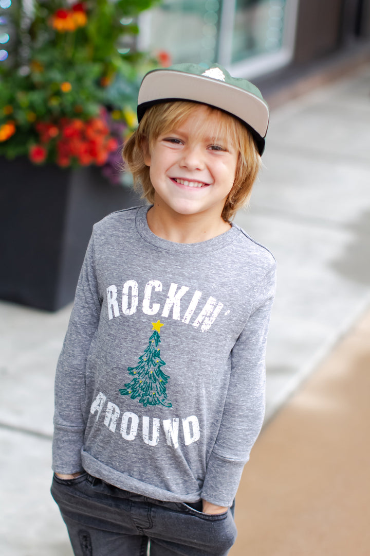 Rockin Around the Christmas tree kids long sleeve tshirt