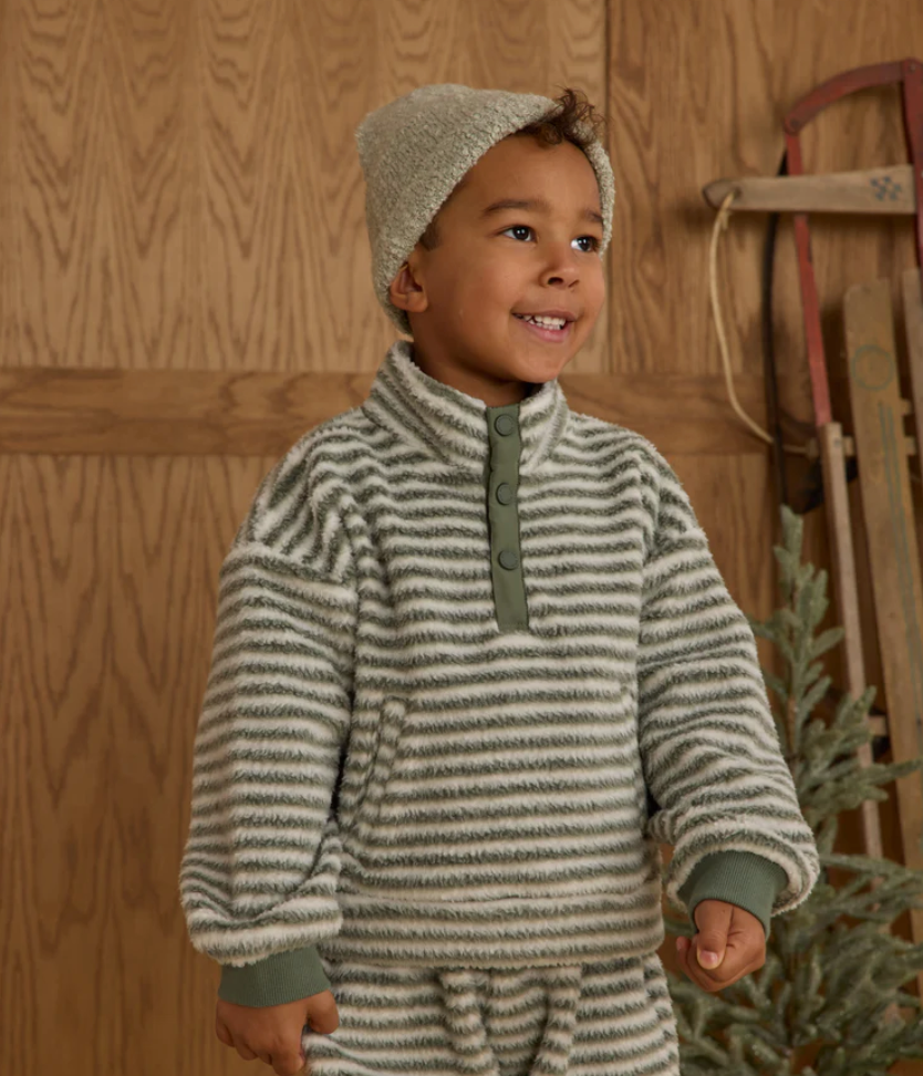Rylee and Cru green striped quarter snap fuzzy sweatshirt