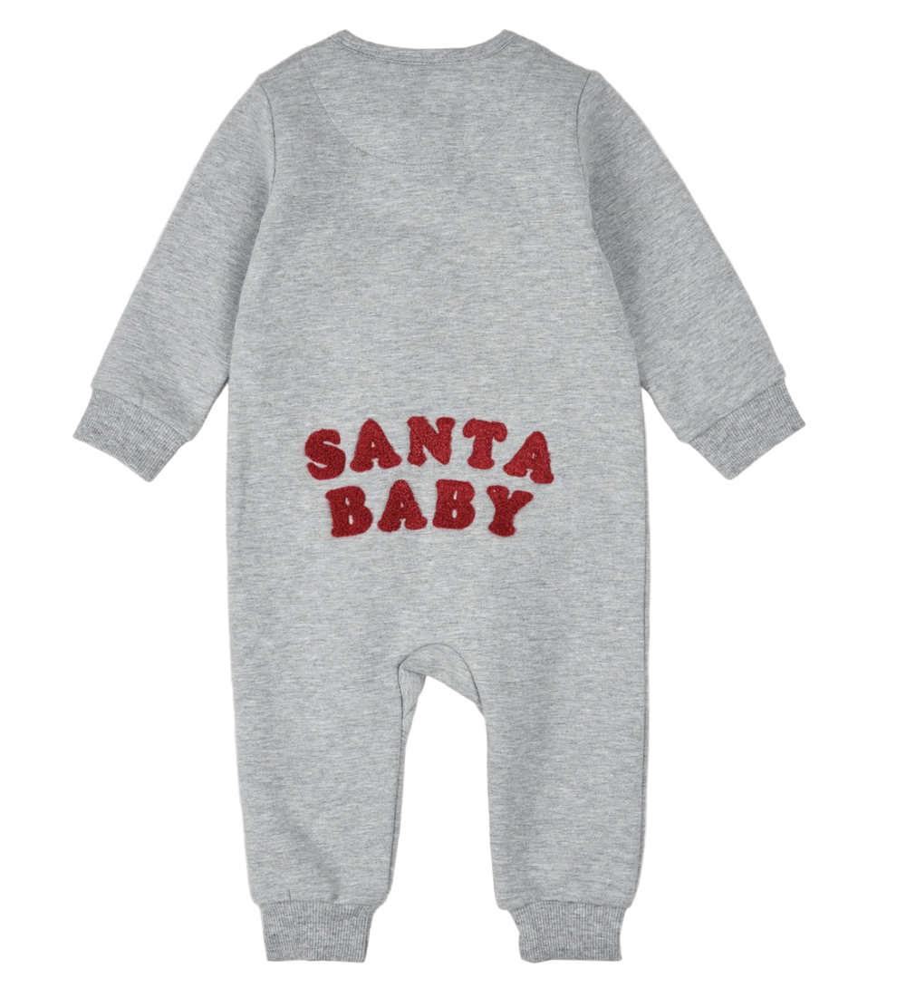Santa Baby Fleece Christmas jumpsuit in Heather grey