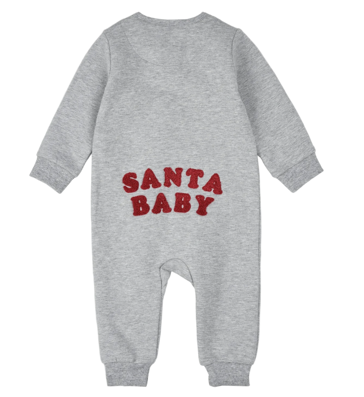 Santa Baby Fleece Christmas jumpsuit in Heather grey
