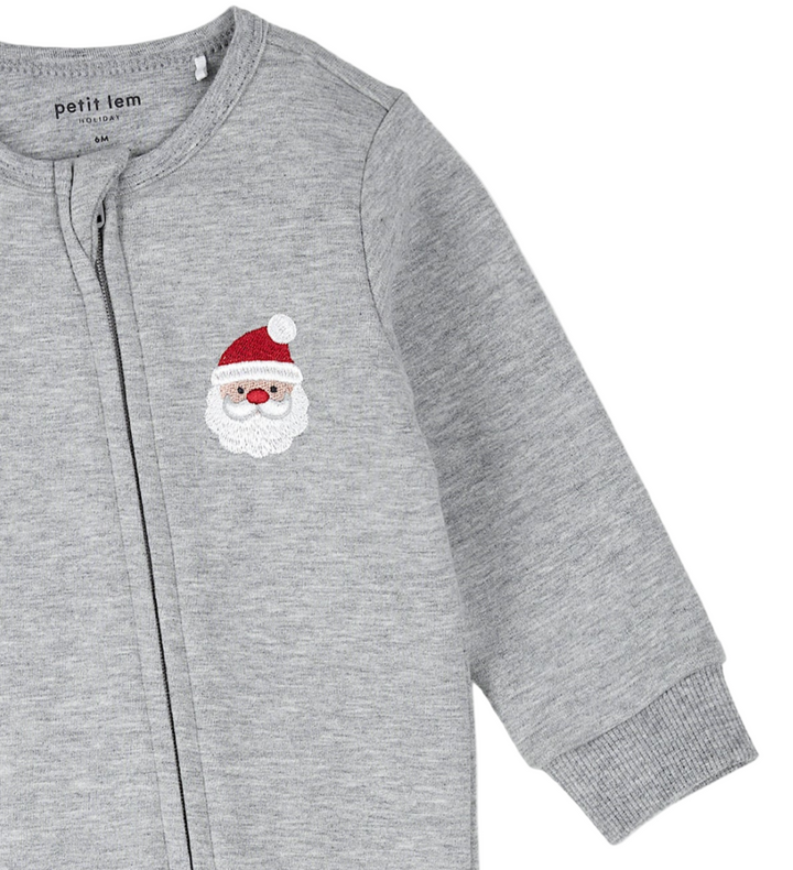 Santa Baby Fleece Christmas jumpsuit in Heather grey detail