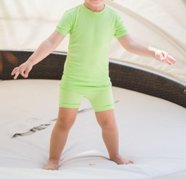 Basic Kids Modal Short-Sleeve Pajamas in Neon