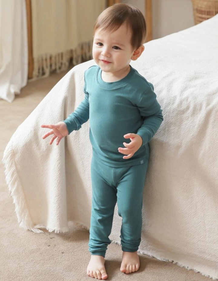 Basic Kids Modal Pajamas in Blue-Green