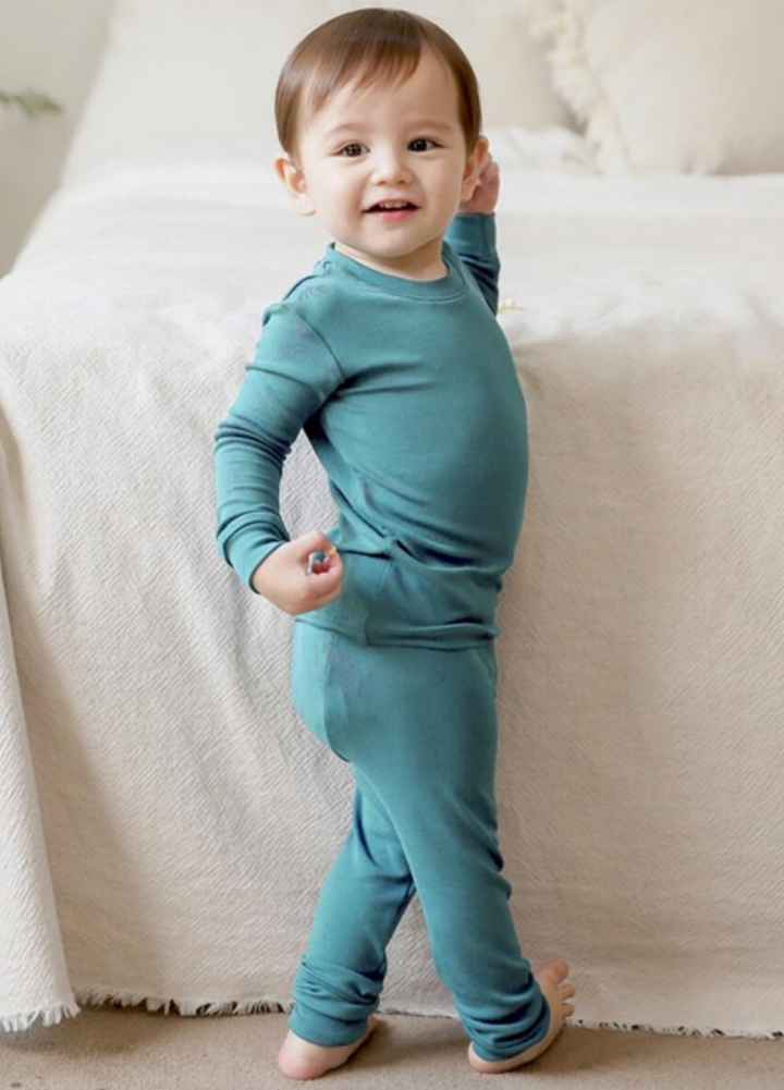 Basic Kids Modal Pajamas in Blue-Green