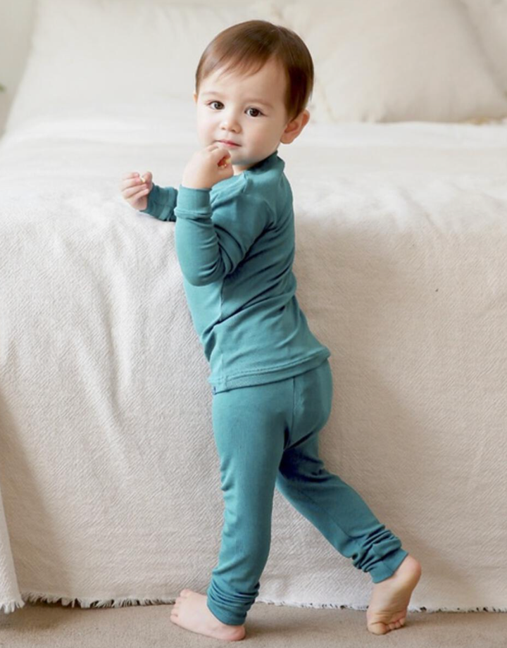 Basic Kids Modal Pajamas in Blue-Green