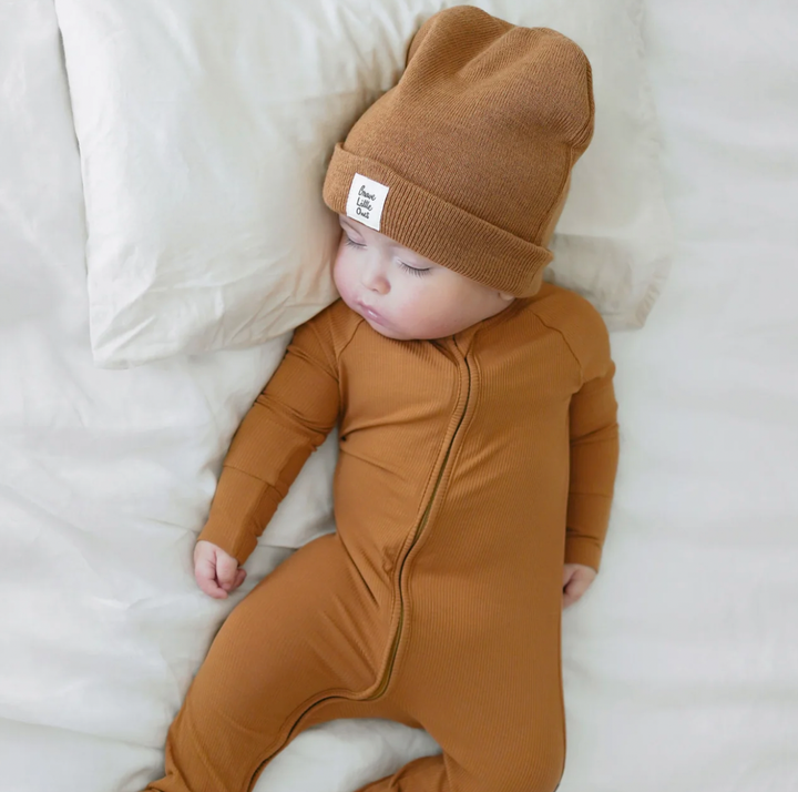 Brave Little Ones - Bamboo Zip Romper in Ribbed Camel