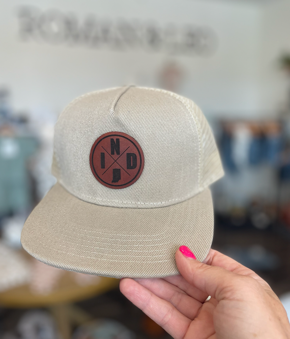 Left Grain - Indiana Patch Mesh Trucker Snapback Hat in Sand