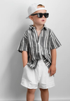 Little Bipsy - Linen Button Up Shirt in Charcoal Stripes