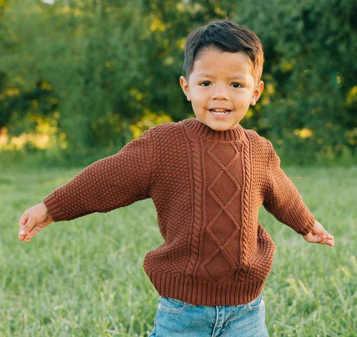 Mebie Baby - Cable Knit Sweater in Dark Rust