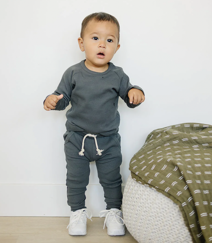 Mebie Baby - Organic Cotton Ribbed Two-piece Set in Charcoal