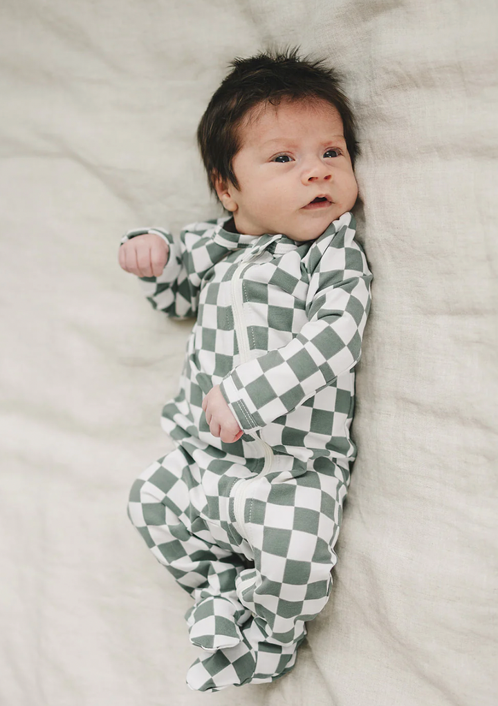 Mebie Baby - Newborn Knot Gown in Green Checkers